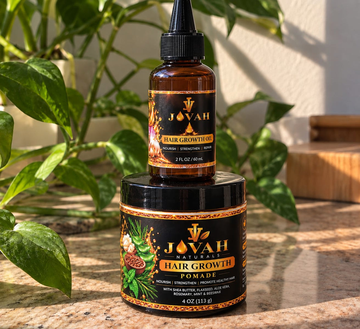 Jovah Naturals Hair Growth Oil & Pomade Bundle ā 2 oz Oil + 4 oz Pomade