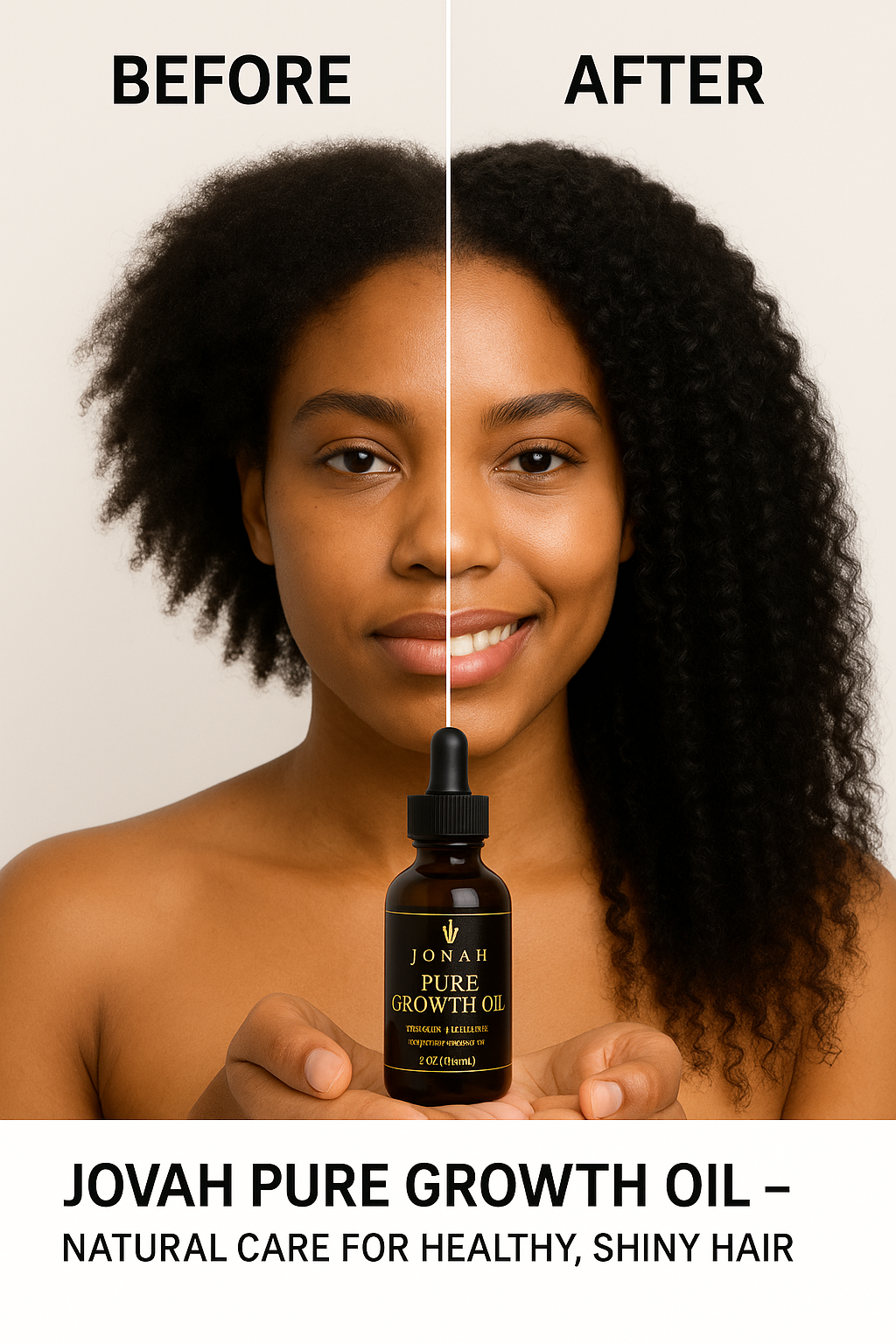 Before and after comparison of hair growth with Jovah Pure Growth Oil.