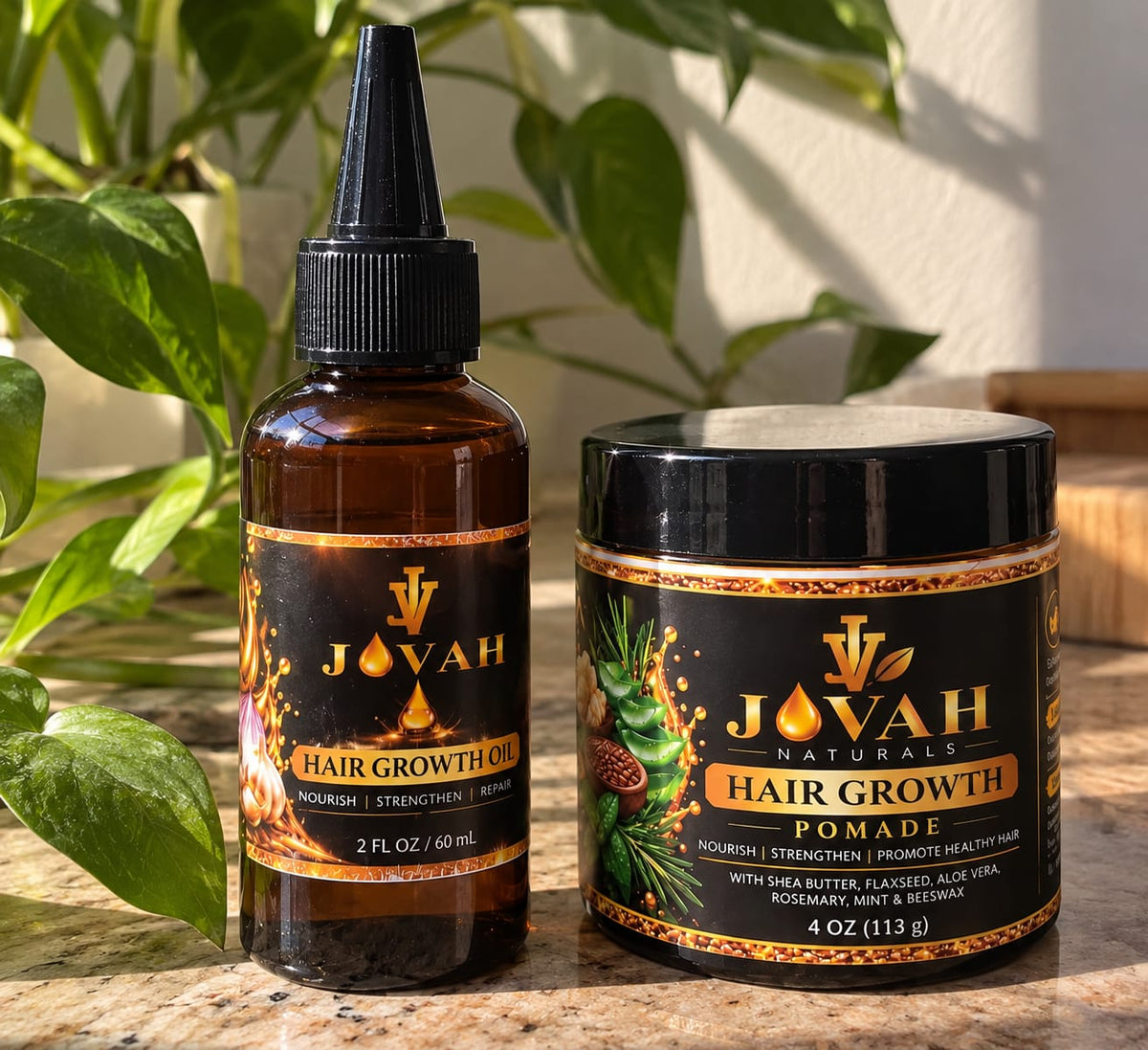 Jovah Naturals Hair Growth Oil & Pomade Bundle – 2 oz Oil + 4 oz Pomade